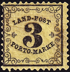 Германия , Баден . 1863 год . Land-Post , доплатная 3kr . Каталог 300,0 €.